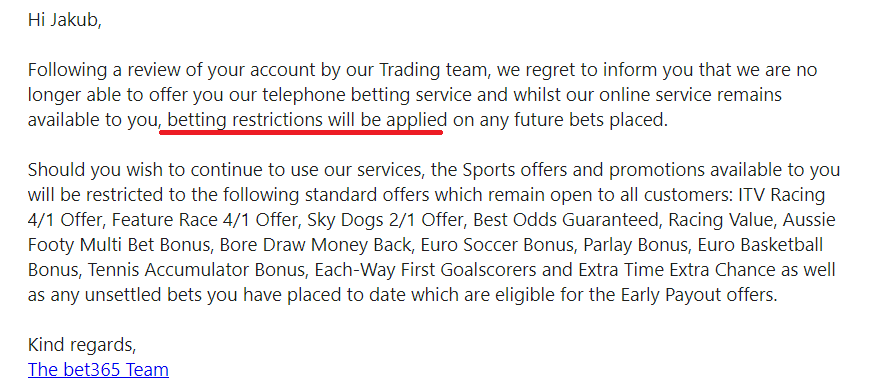 betting restrictions Bet365